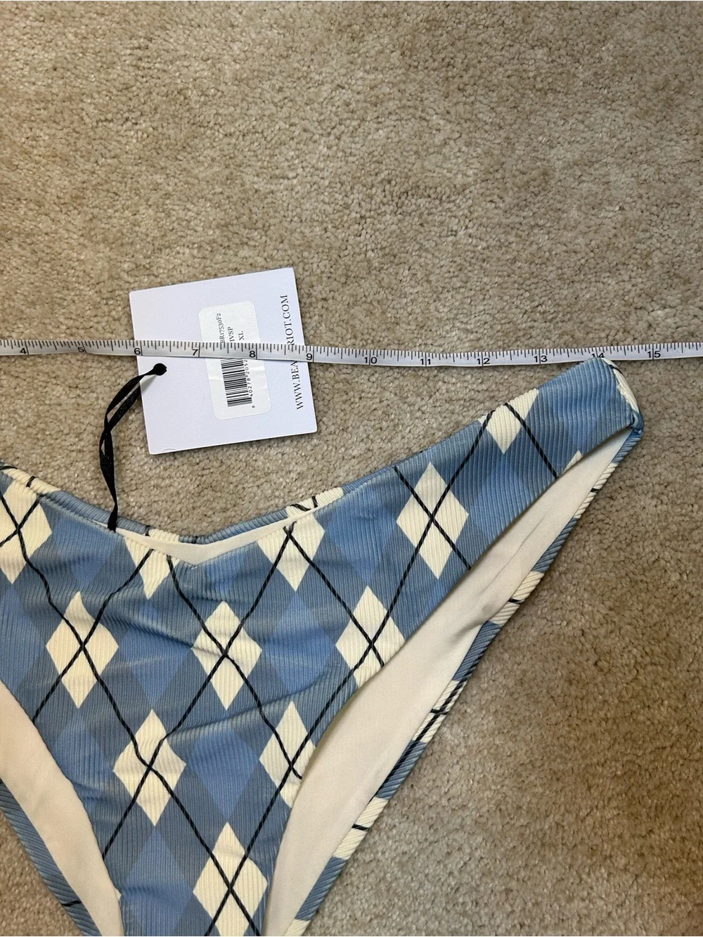 Beach Riot Vanessa Bikini Bottoms Blue Argyle NWT Cheeky High-Cut Swim Sz XL